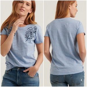 Lucky Brand Blue Striped Floral Tee